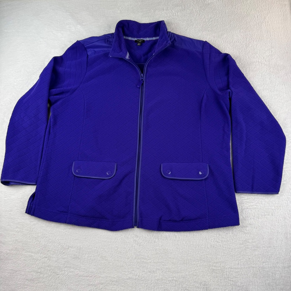 Talbots Quilted Fleece Jacket Women 2X Purple‎ Full Zip Mock Neck Pockets